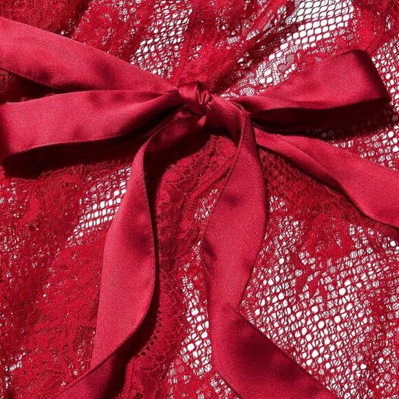 🔥 Victoria’s Secret Sexy Lace Fishnet Red Embroidered Sheer Robe Sz XS/Small New - Picture 5 of 7